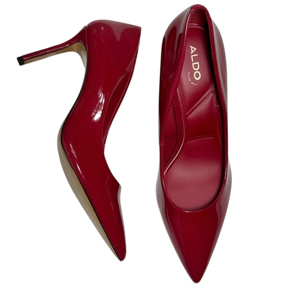Aldo Women's Stessy Red Faux Patent Leather Mid Heel Pointed Toe Pumps Size 9 - Picture 3 of 11
